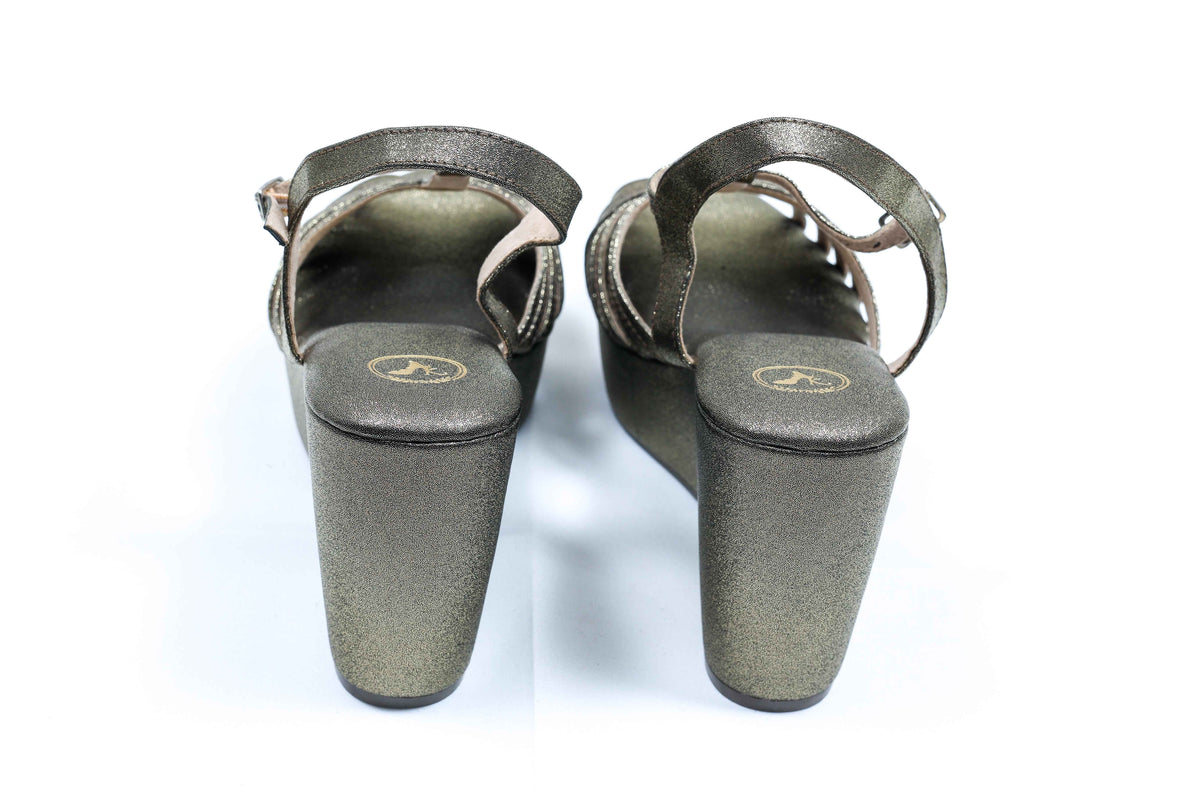Dolphin Wedge Junk Gold Open Toe Heels