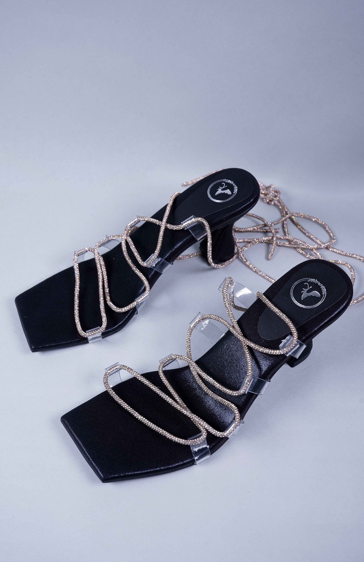 Black Stringy Shoe Lace Heel Sandal