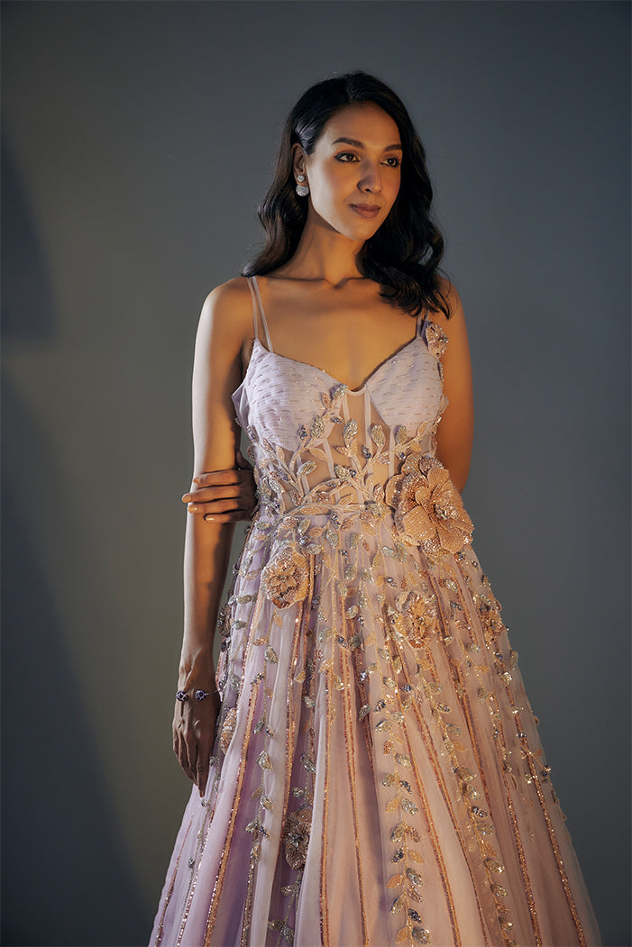 Lilac 3D Embroidered Corset Gown