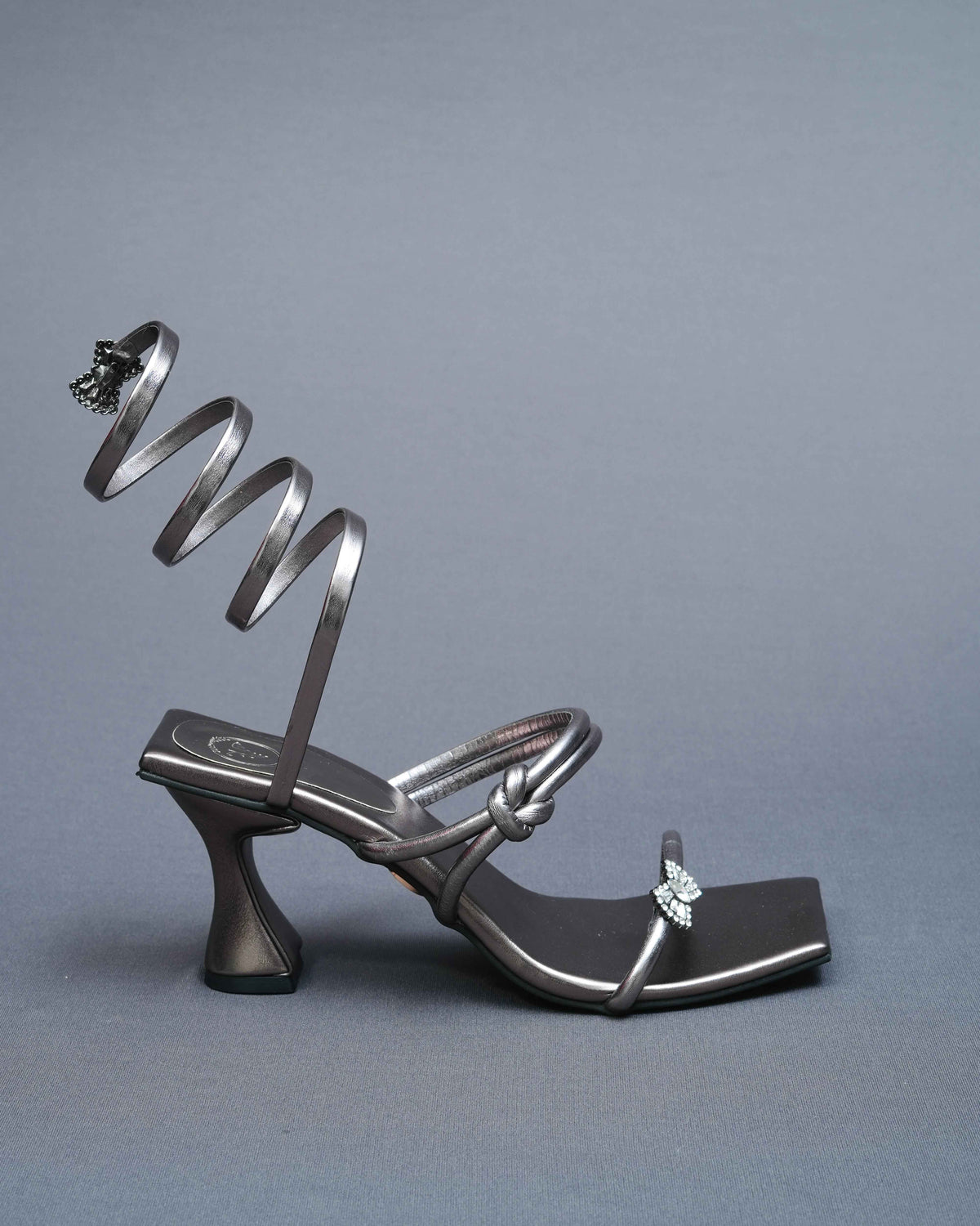 Open Toe Champagne Gun Metal Heels