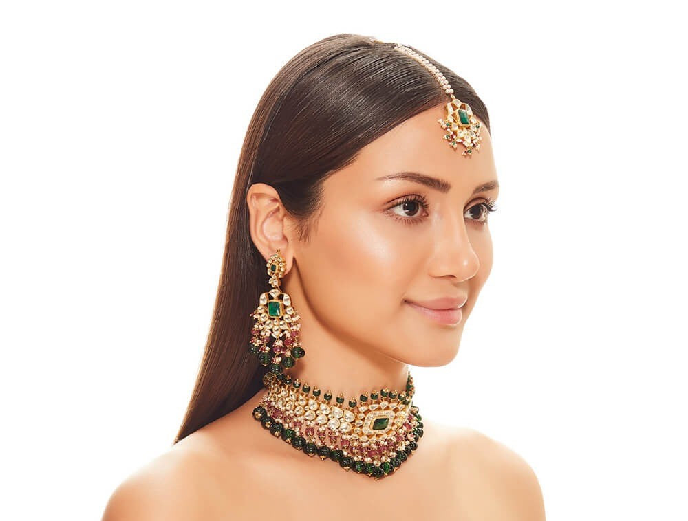 Emerald And Ruby Open Polki Necklace Set