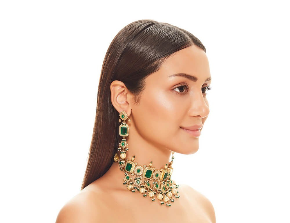 Emerald And Diamond Choker Set