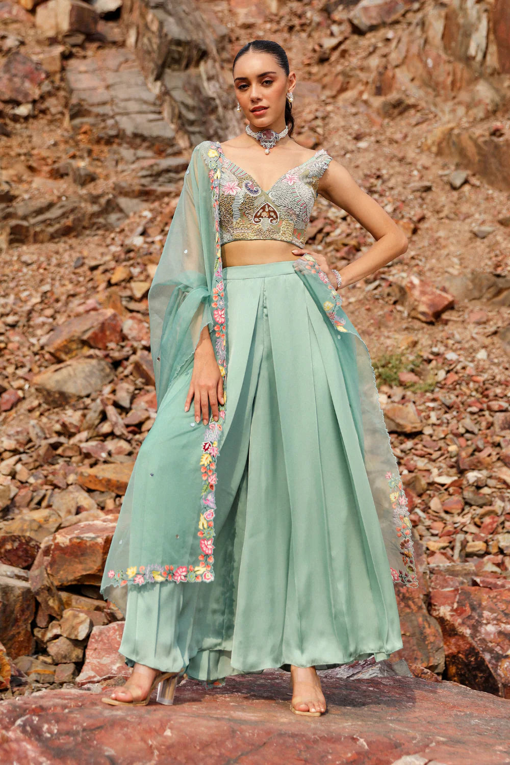 Flamingo Green Lehenga Set
