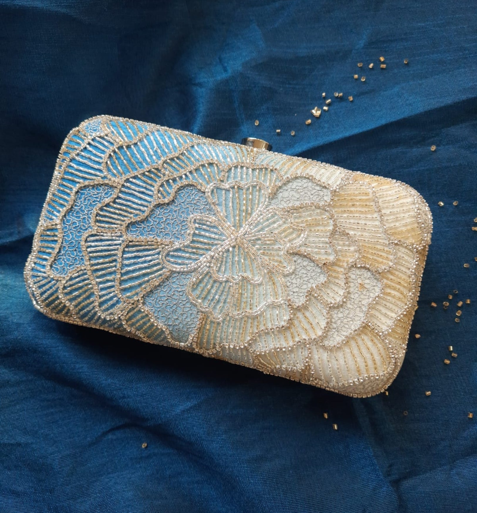 Sapphire Ombre Giant Flower Clutch Bag