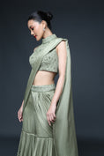 Load image into Gallery viewer, Moss Green Pre Drape Saree
