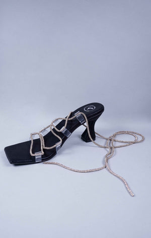 Black Stringy Shoe Lace Heel Sandal