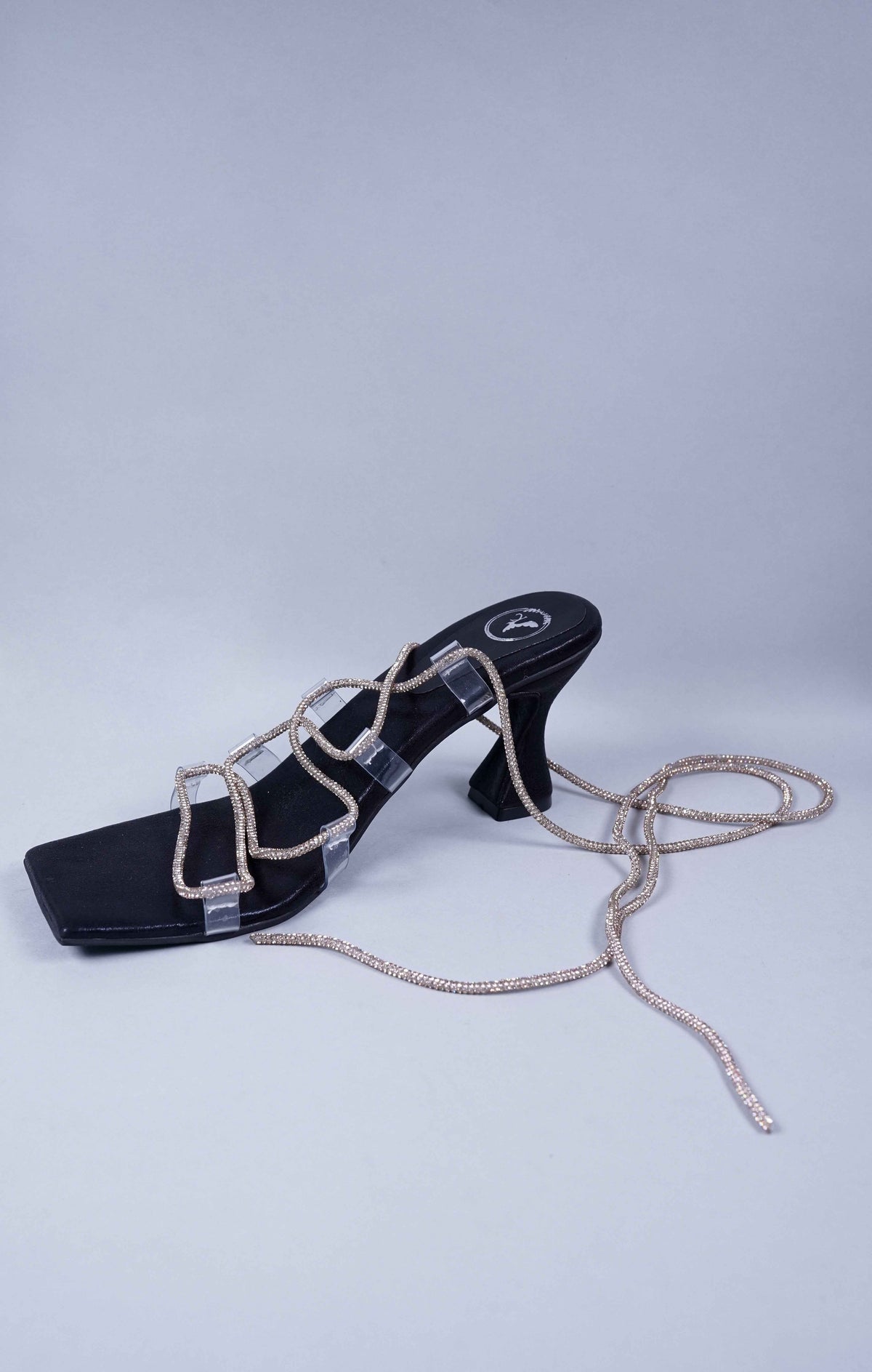Black Stringy Shoe Lace Heel Sandal