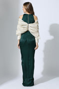 Load image into Gallery viewer, Bottle Green Drape Skirt Set With Tissue Blouse
