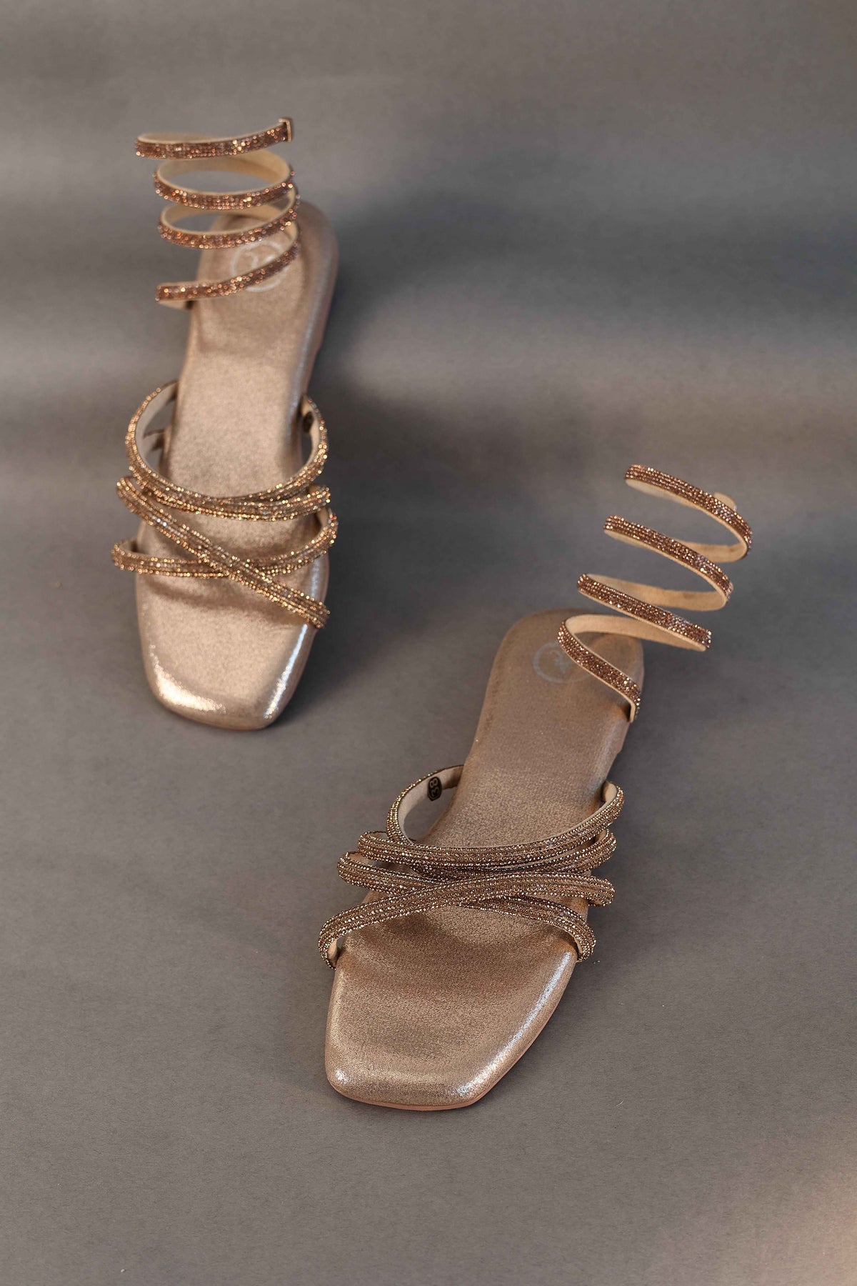 Gold Spring Textured Flat Sandals