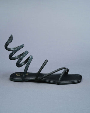 Open Toe Vegan Suede Black Panther Flats