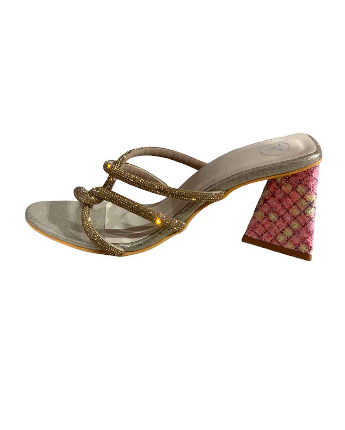 Unicorn Gold Open Toe Block Heel Sandal