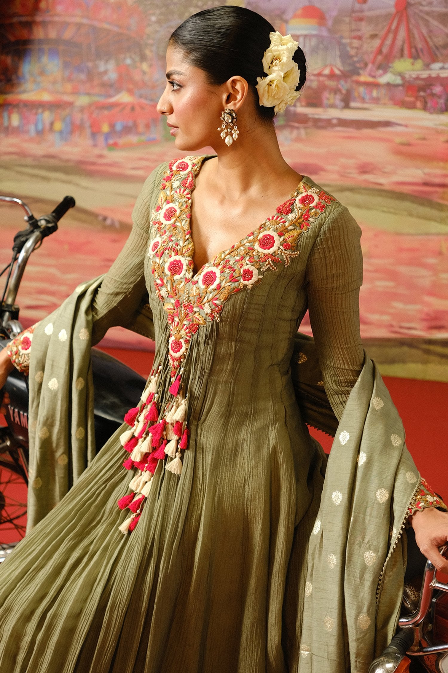 Floral Thread Embroidered Anarkali