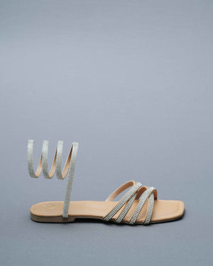 Nude Beige Leather Open Toe Casual  Flats
