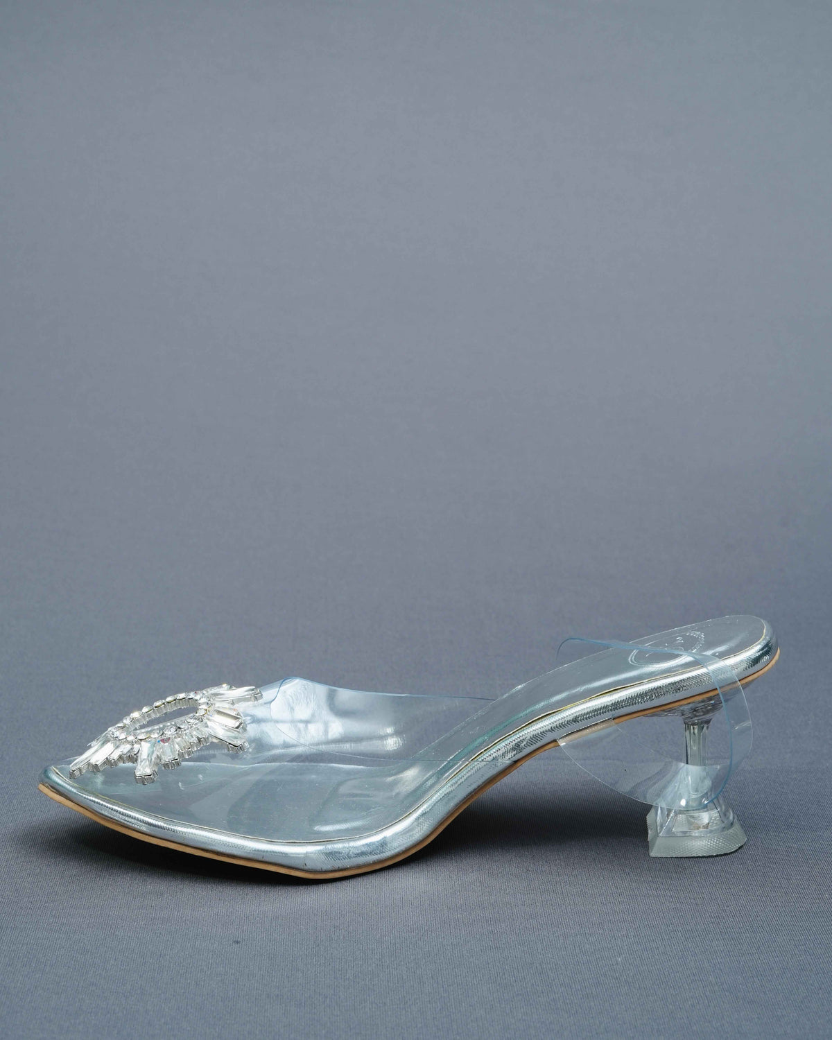 Closed Toe Faux Leather Silver Star Heels
