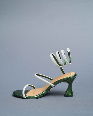 Faux Leather Open Toe Green Spring Heels