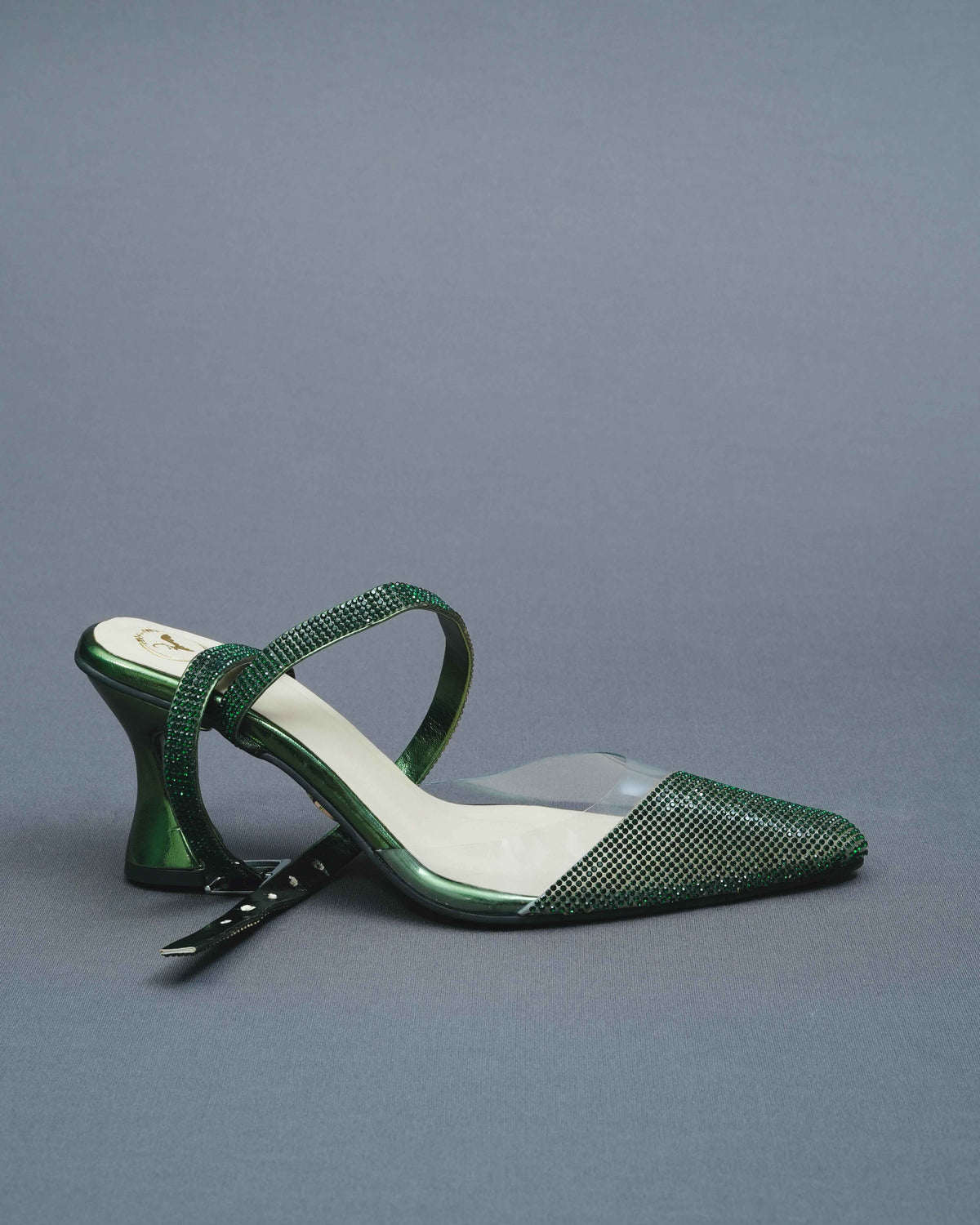 Closed Toe Faux Leather Green Sleek Cheek Heels