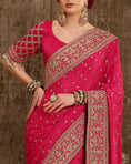 Load image into Gallery viewer, Fuchsia Pink Chinon Saree Saree & Blouse Set
