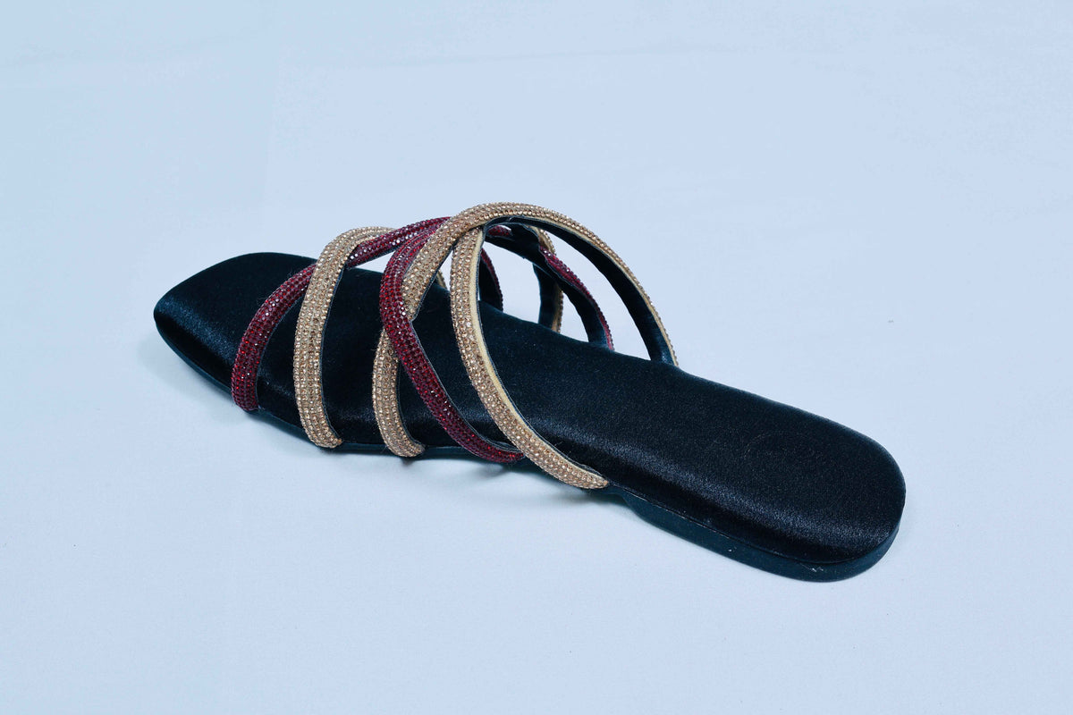 Red & Black Multi string Open Toe Flats