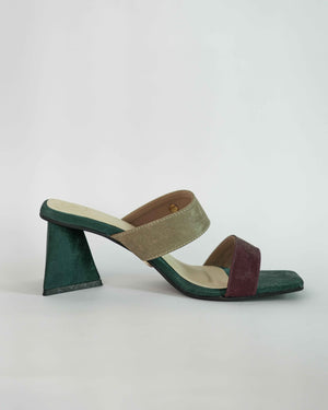 Green Open Toe Slip-on  closure Multi logo Unicorn Block Heel