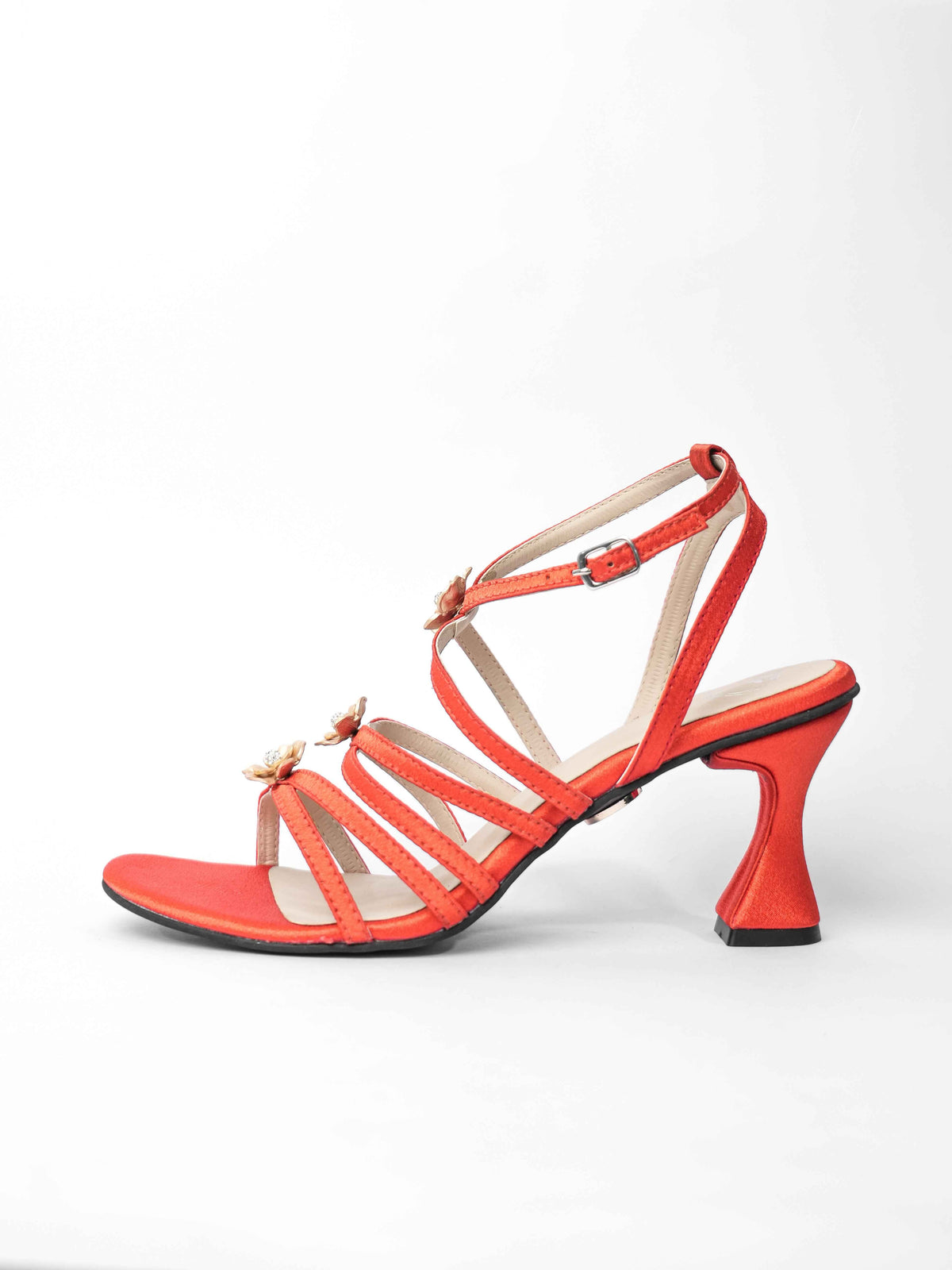 Orange Open Toe Narrow Fit Burnt Flower Heels