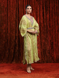 Load image into Gallery viewer, Light Pea Green, Emerald Green & Rani Pink Crinkle Kaftan & Belt Set
