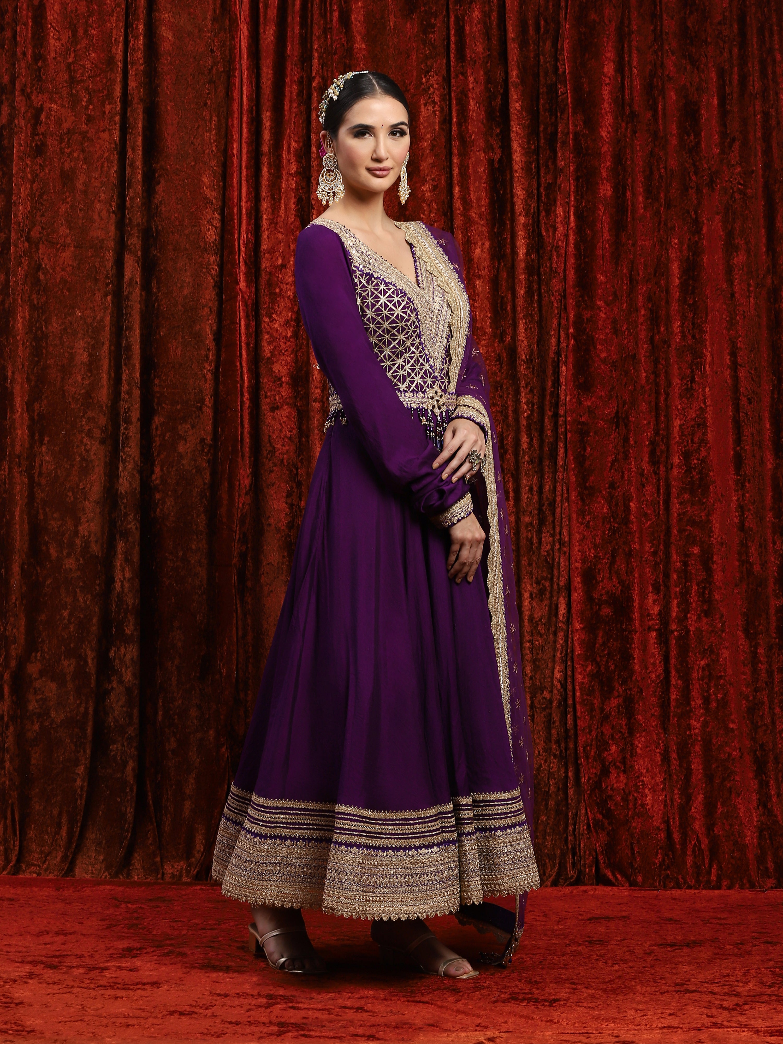 Dark Purple Silk Chanderi Anarkali Suit AGASHE