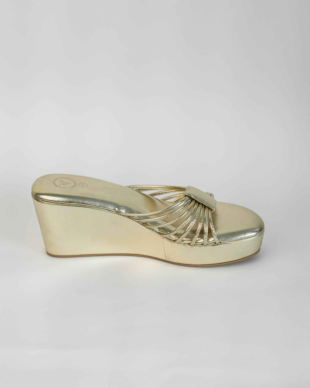 Gold Open Toe Slip-on closure Biscuit Wedge