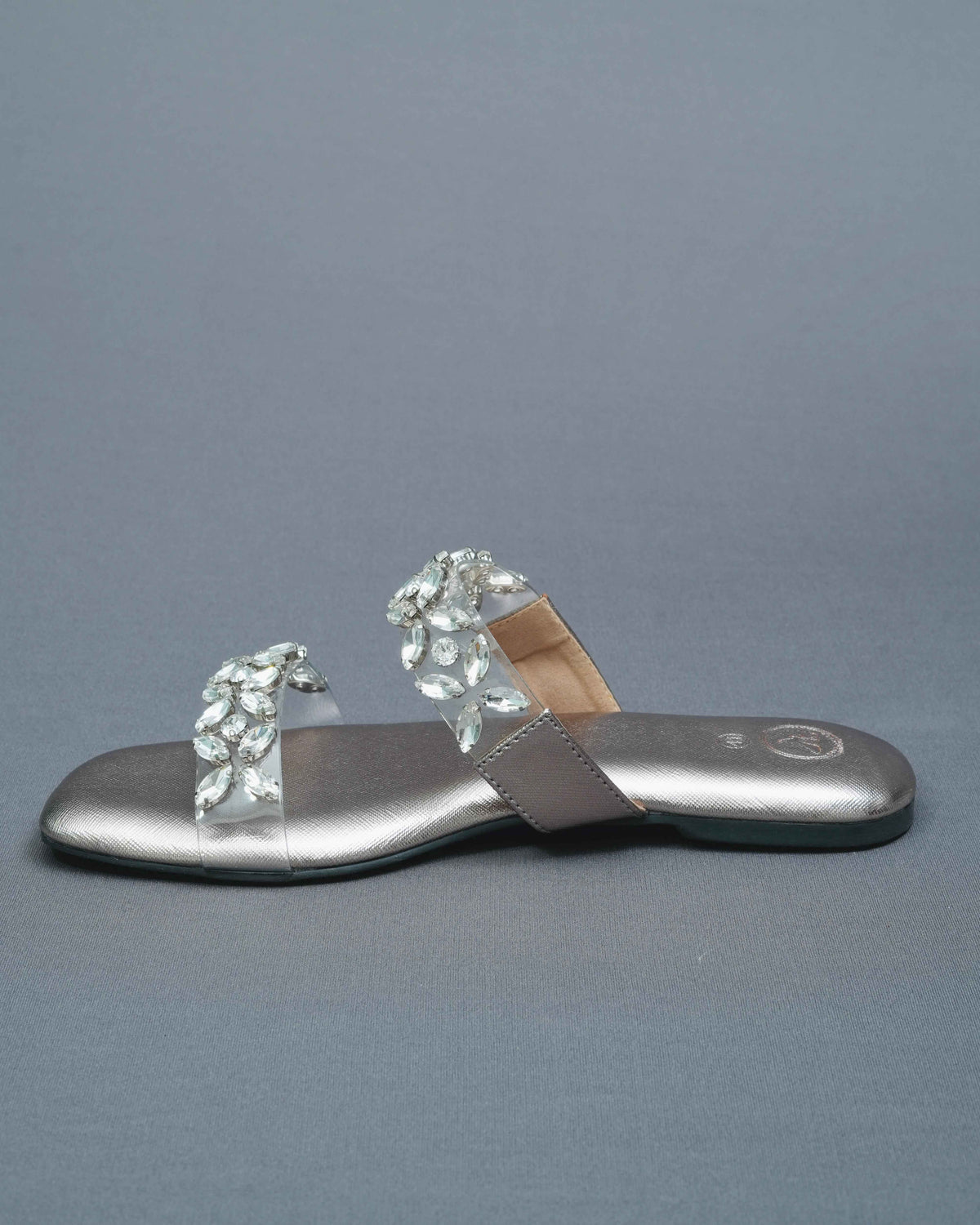 Open Toe Faux Leather Silver Carats Flats