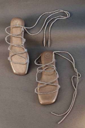 Gold Stringy Shoe Lace Flats Sandal