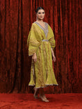 Load image into Gallery viewer, Lomon Green & Purple Crinkle Kaftan & Belt Set
