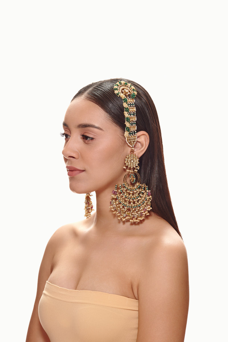 Multi Sapphire Pearl Kundan Chaandbali Earrings