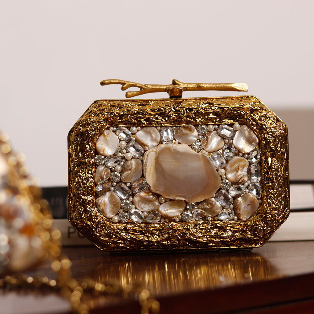 THE TAN CLAN Burj Embellished Agate Stone Clutch