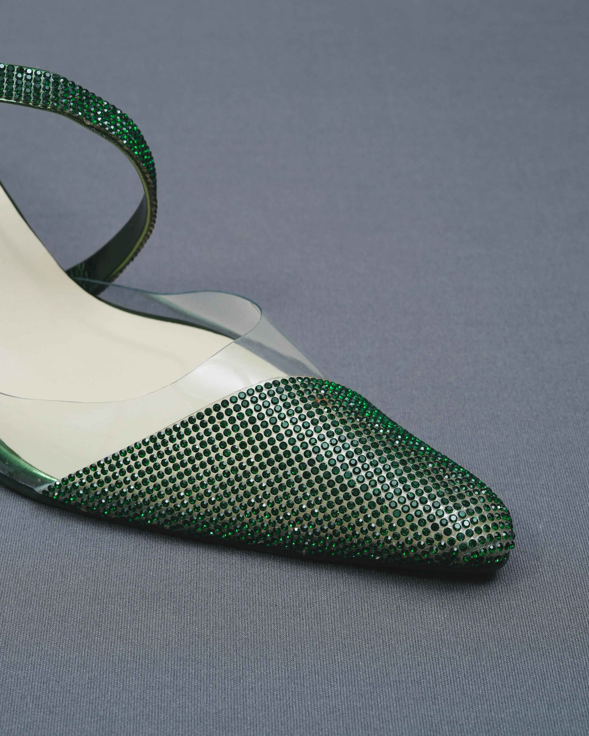 Closed Toe Faux Leather Green Sleek Cheek Heels