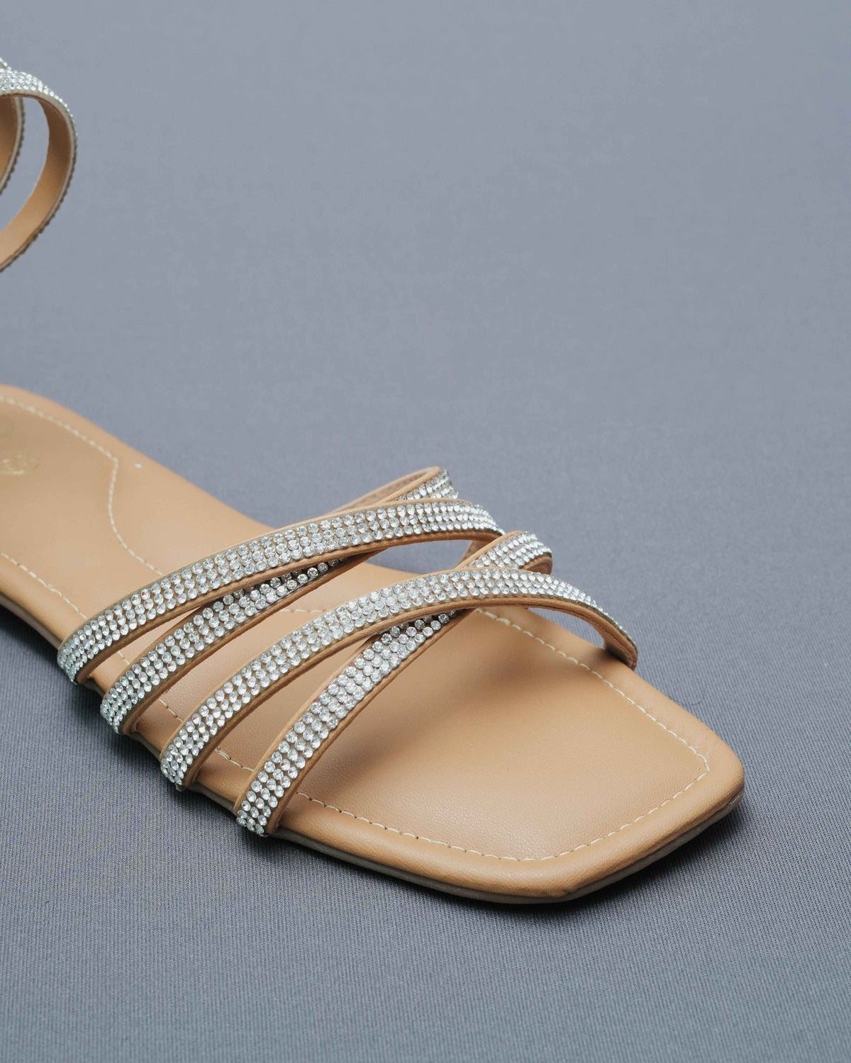 Nude Beige Leather Open Toe Casual  Flats