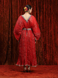 Load image into Gallery viewer, Red, Rani Pink & Purplle Crinkle Kaftan & Belt Set

