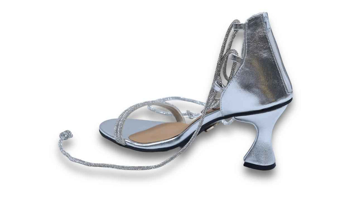 Silver Ankle Shoe Open Toe lace Heel