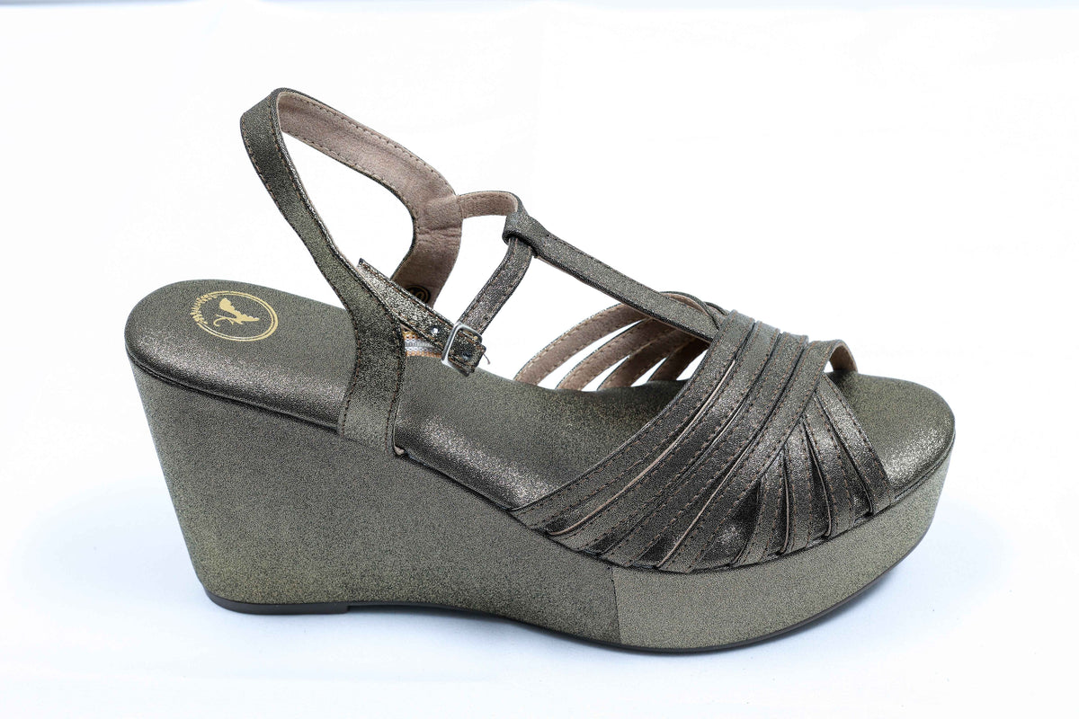 Dolphin Wedge Junk Gold Open Toe Heels