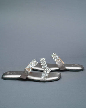 Open Toe Faux Leather Silver Carats Flats