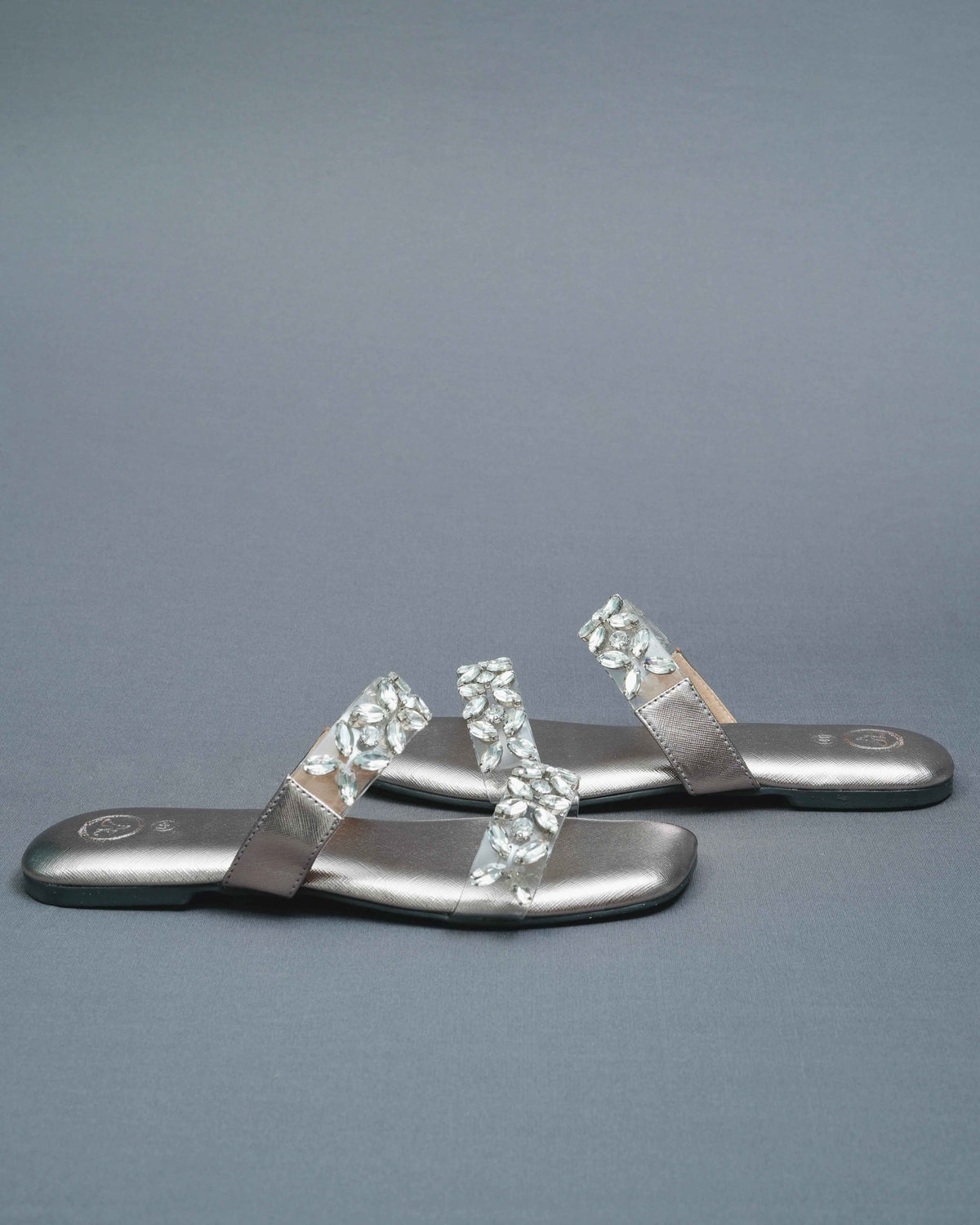 Open Toe Faux Leather Silver Carats Flats