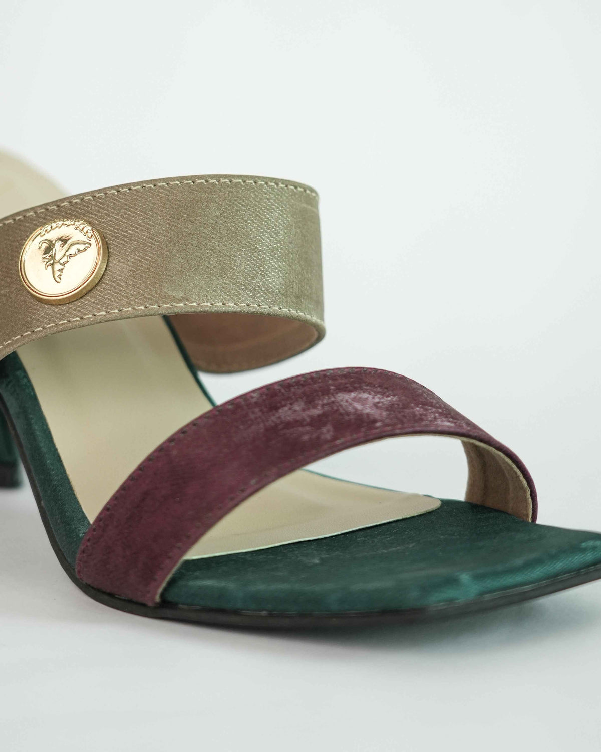 Green Open Toe Slip-on  closure Multi logo Unicorn Block Heel