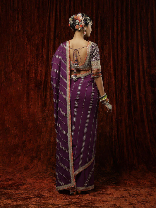 Purple & Orange Gota Leheriya Saree & Blouse Set