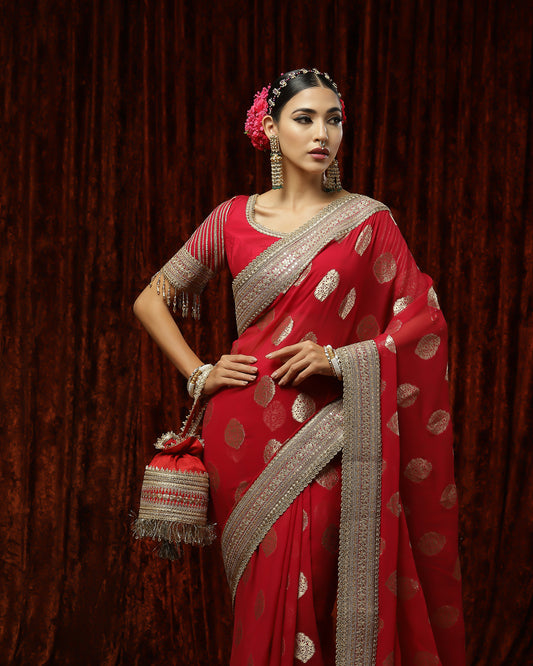 Rani Red Saree Saree & Blouse Set