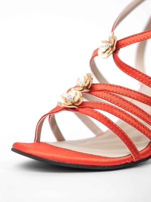 Orange Open Toe Narrow Fit Burnt Flower Heels