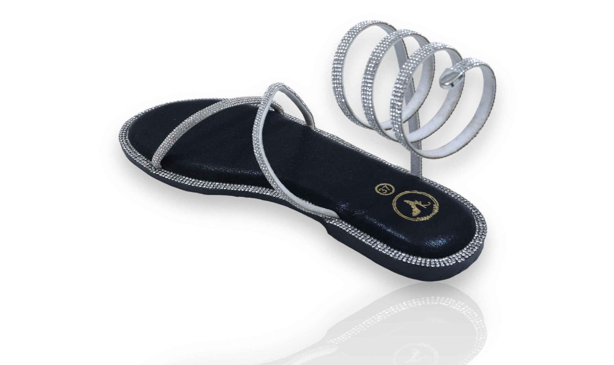 Silver Spring with Black Pillow Walk Base Open Toe Flats