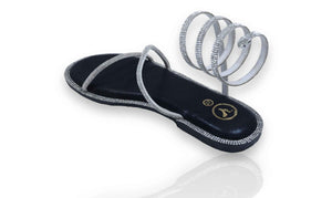 Silver Spring with Black Pillow Walk Base Open Toe Flats
