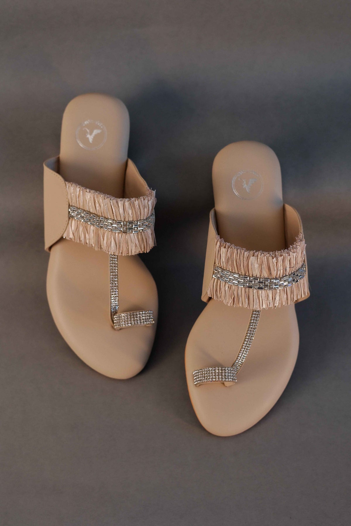 Beige Stringy Kolhapuri Open Toe Kitten Heel Sandal