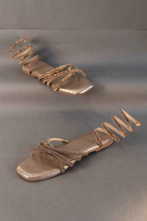 Gold Spring Textured Flat Sandals
