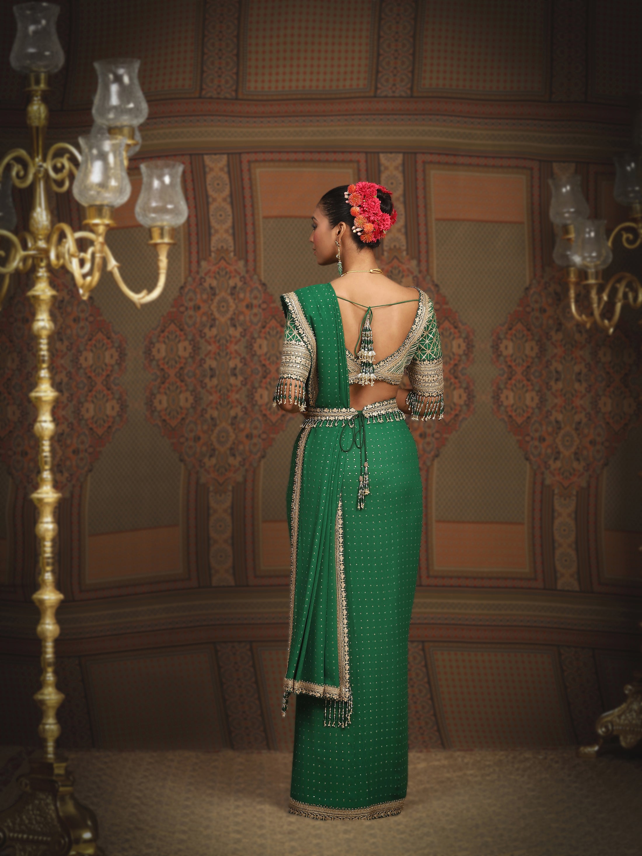 Emerald Green Saree & Blouse Set