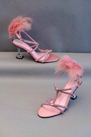 Pink Candy Fur Open Toe Heel Sandal