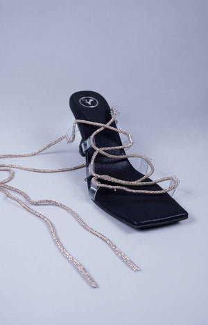 Black Stringy Shoe Lace Heel Sandal